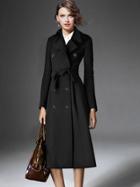 Shein Black Lapel Double Breasted Belt Trench Coat