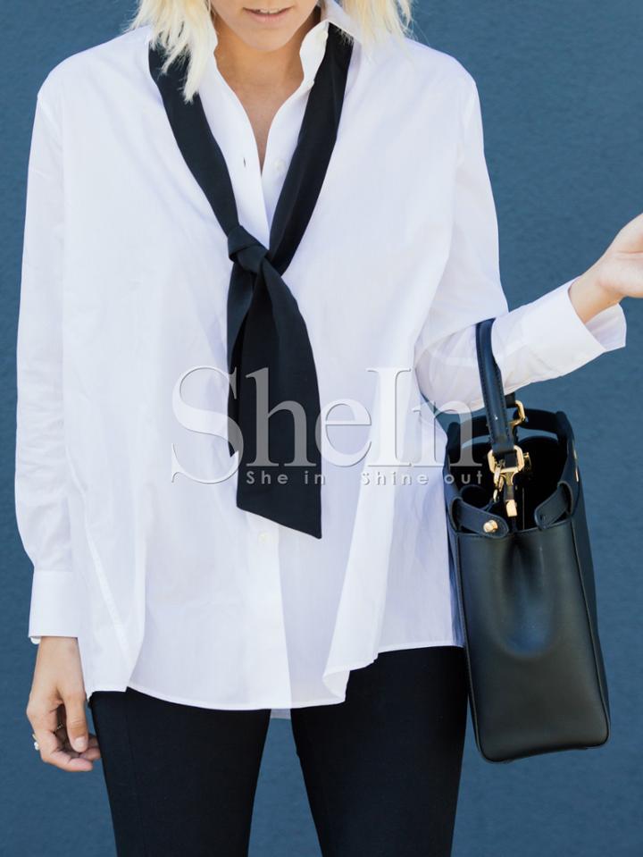 Shein White Lapel Button Blouse