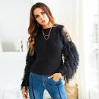Shein Contrast Mesh Fuzzy Solid Jumper