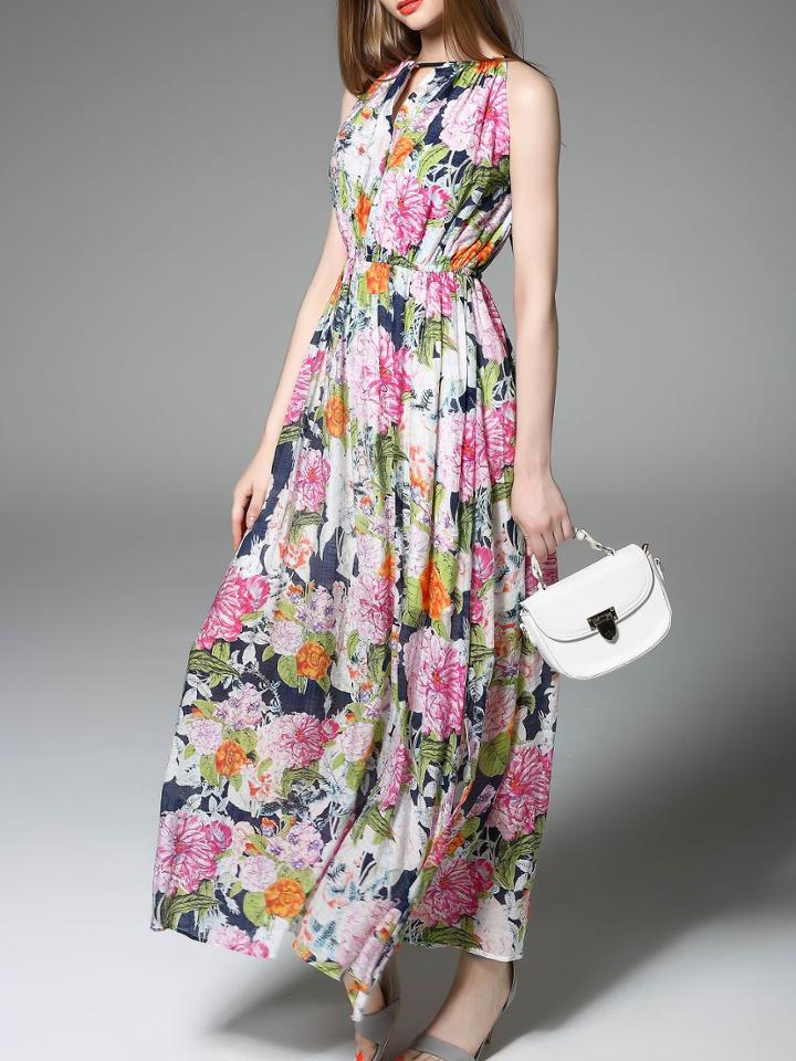 Shein Multicolor Halter Floral Maxi Dress