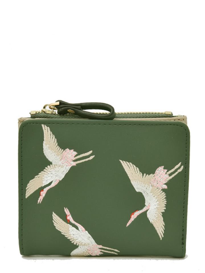 Shein Crane Embroidered Pu Clutch Bag