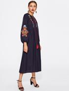 Shein Flower Embroidered Lantern Sleeve Dress