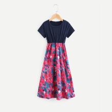 Shein Girls Brush Strokes Print Dress