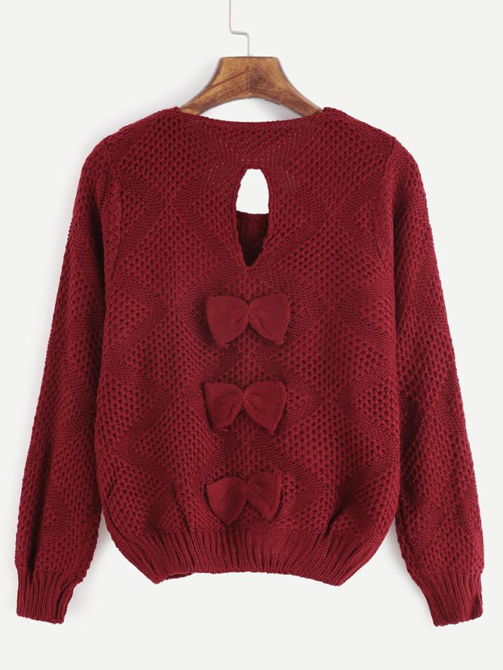Shein Burgundy Keyhole Back Bows Sweater