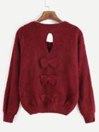 Shein Burgundy Keyhole Back Bows Sweater