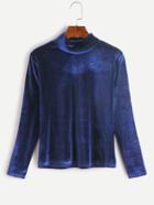 Shein Royal Blue Mock Neck Velvet T-shirt