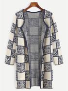 Shein Apricot Qr Code Pattern Collarless Sweater Coat