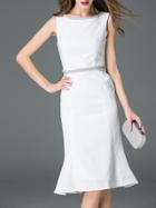 Shein White Contrast Mesh Beading Frill Dress