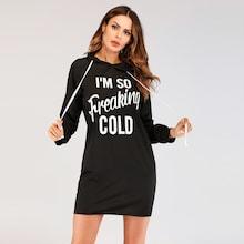 Shein Letter Print Hooded Sweatshirt Dress