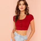 Shein Button Up Fitted Crop Tee
