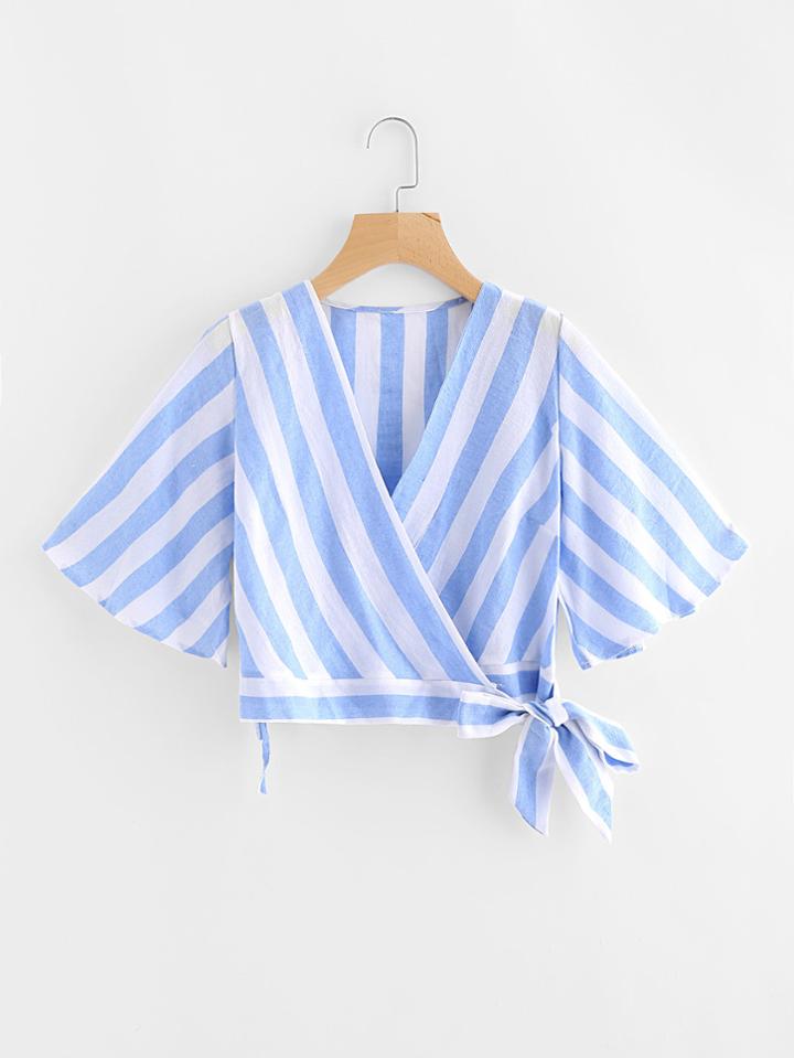 Shein Contrast Stripe Tie Detail Top