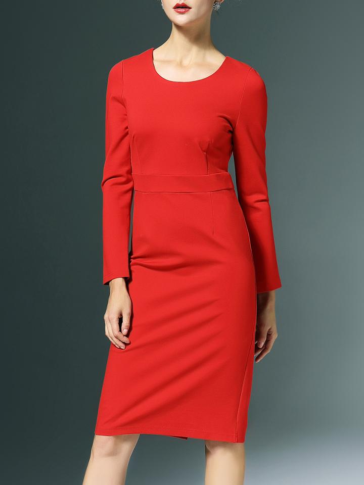 Shein Red Crew Neck Split Sheath Dress