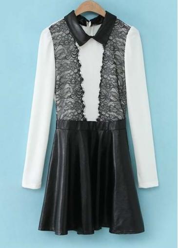 Rosewe Formal Empire Waist Color Block Shirt Dress With Lace