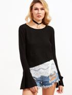 Shein Black Contrast Lace Trim Bell Cuff T-shirt