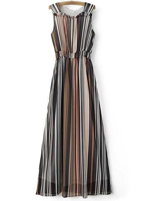 Shein Multicolor Sleeveless Elastic Waist Stripe Maxi Dress