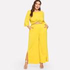 Shein Plus Half Sleeve Twist Solid Top & Pants Co-ord
