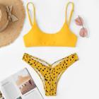 Shein Solid Top With Random Polka Dot High Leg Bikini