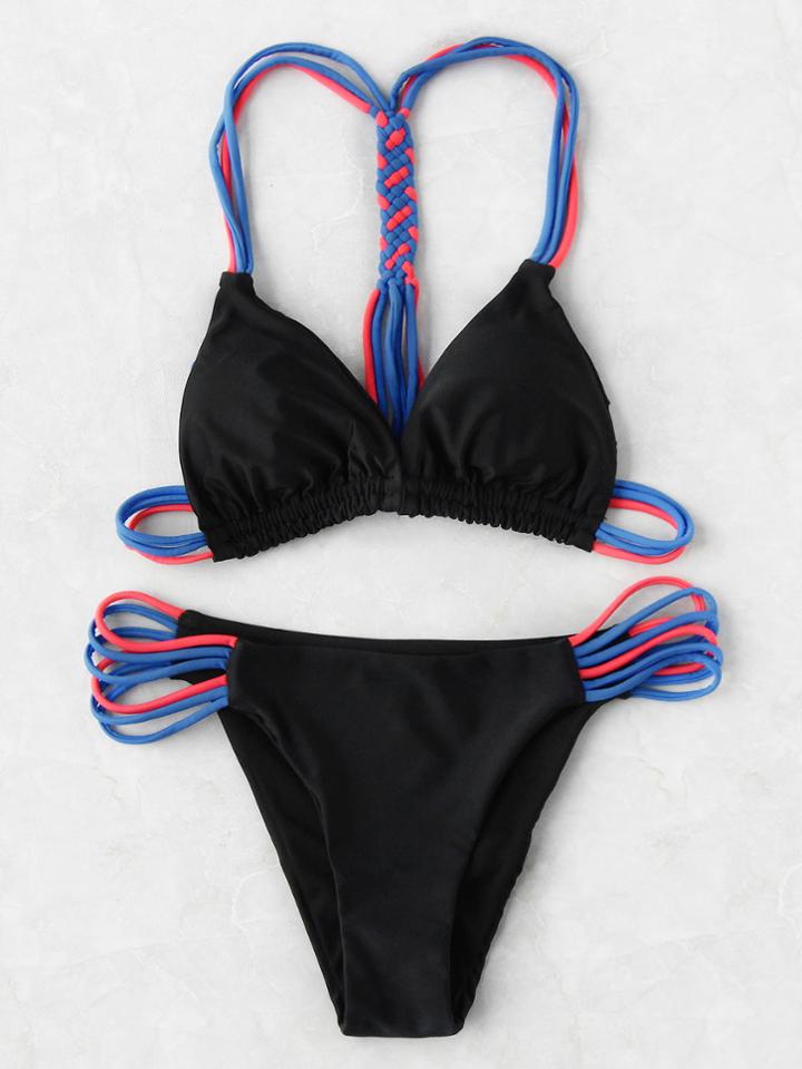 Shein Ladder Cutout Woven Strap Bikini Set
