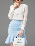 Shein White Tie Neck Lace Top With Ruffle Skirt