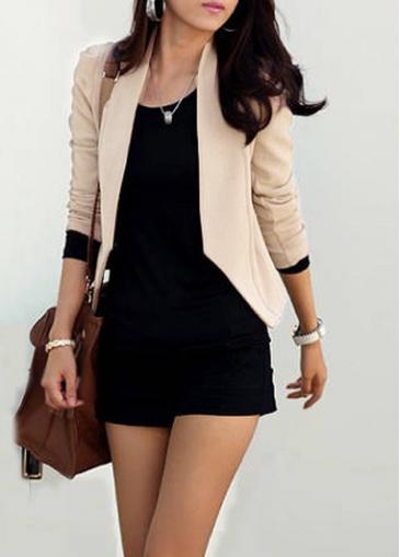Rosewe Long Sleeve Solid Apricot Crop Blazer