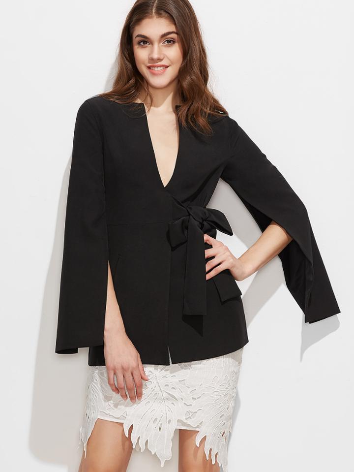 Shein Split Sleeve Bow Detail Wrap Blazer