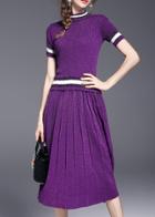 Shein Purple Color Block Top With Pleated Skirt