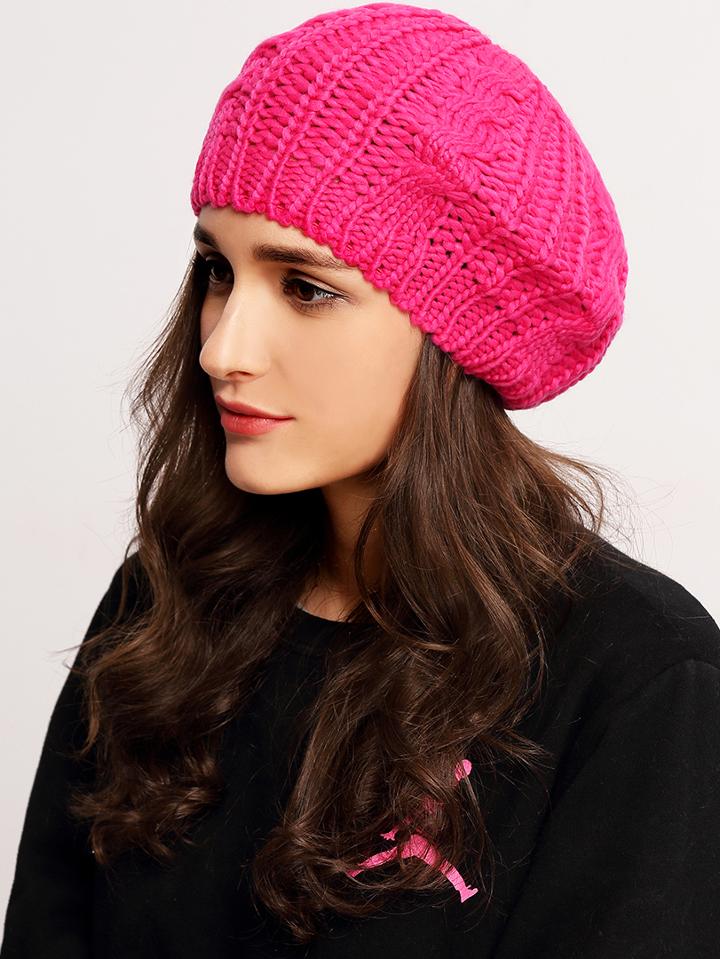 Shein Rose Red Knit Ski Loose Beret