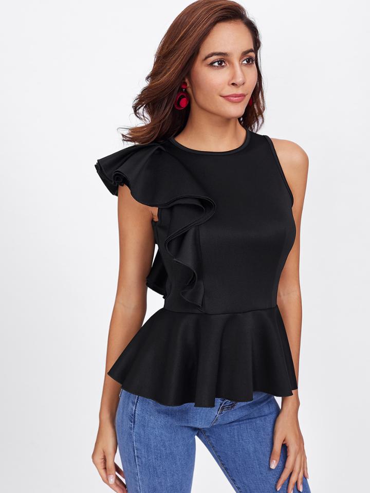 Shein Asymmetrical Flounce Shoulder Peplum Top