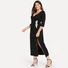 Shein Plus Contrast Lace Surplice Wrap Dress