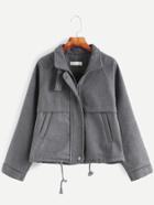Shein Dark Grey Raglan Sleeve Drawstring Hem Coat