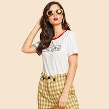 Shein Letter Front Ringer Tee