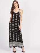 Shein Tribal Print Deep-plunge Neck Cami Dress