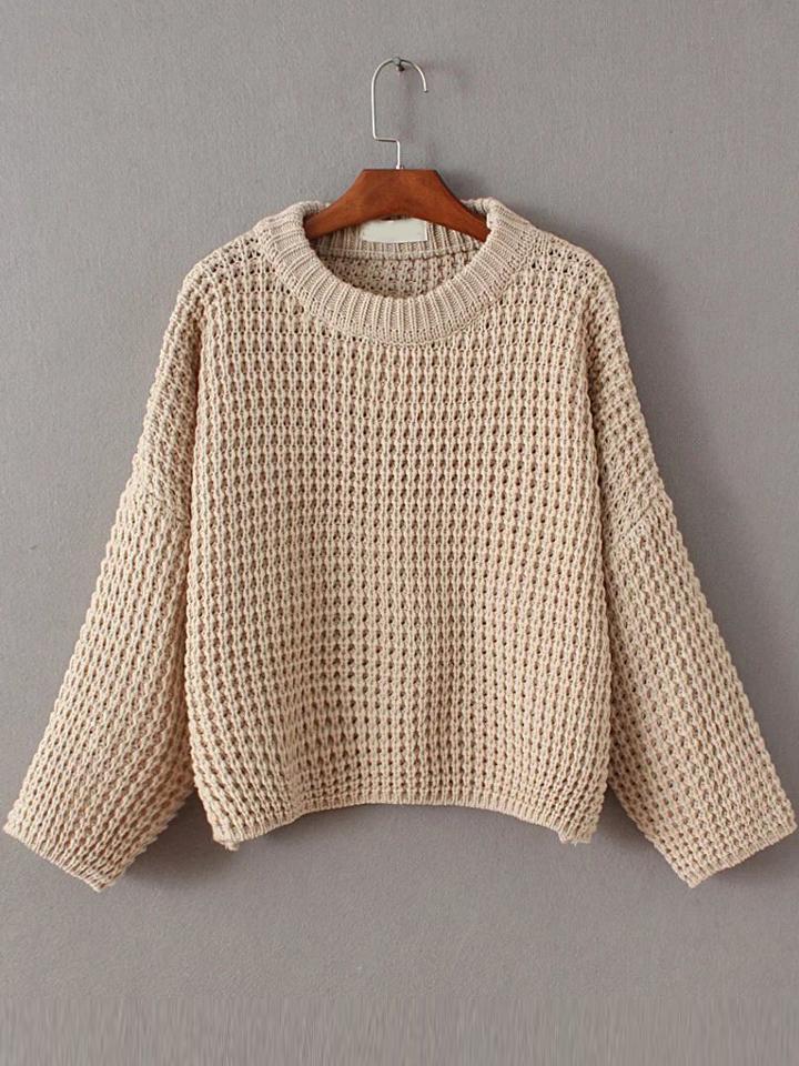 Shein Apricot Waffle Knit Drop Shoulder Sweater