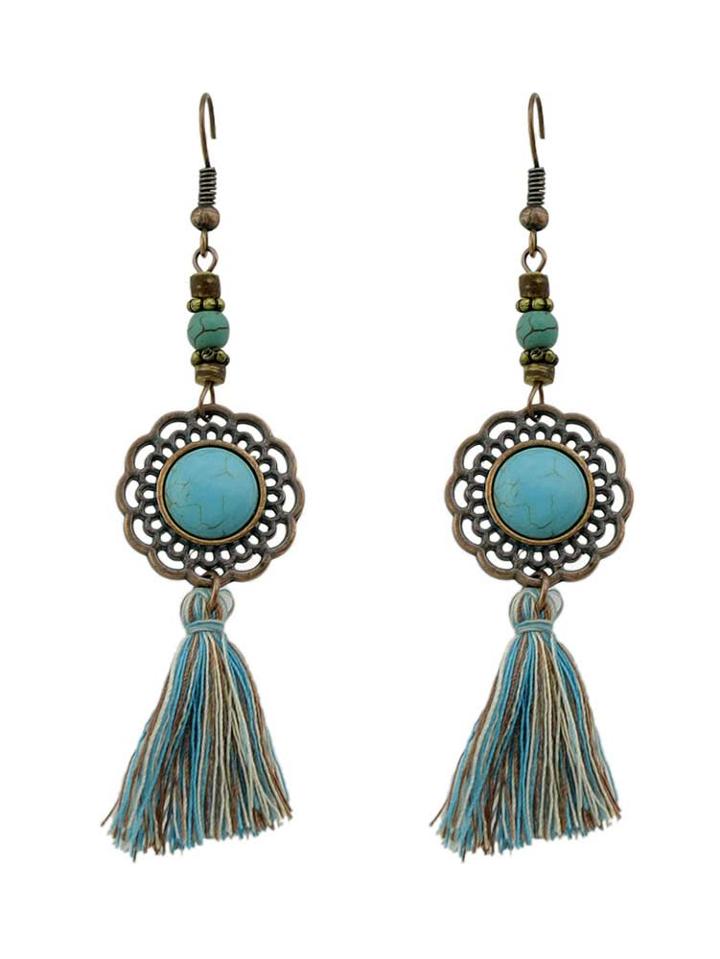 Shein Ancient Gold Gem Tassel Fashionable Earrings
