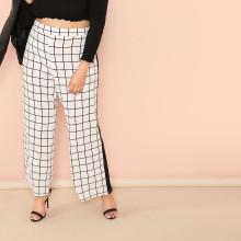 Shein Plus Contrast Tape Grid Pants