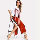 Shein Ribbon Detail Top & Button Split Pants