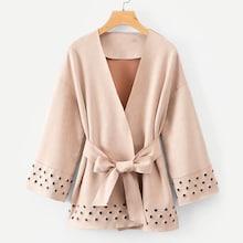 Shein Suede Metal Eyelet Detail Belted Coat