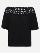 Shein Boat Neck Hollow Out Pleated Shirt