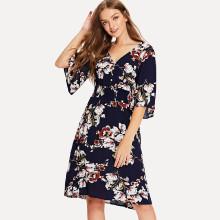 Shein V Neck Flutter Sleeve Floral Dress