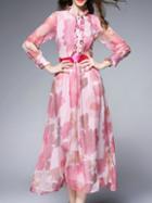 Shein Pink Collar Print Long Dress