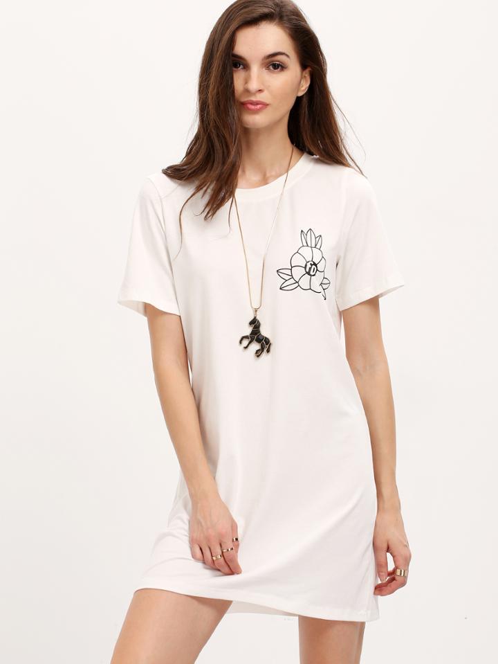 Shein White Print Short Sleeve Casual Dress