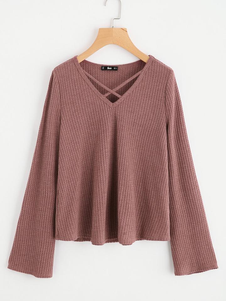 Shein Crisscross Front Textured Knit Top