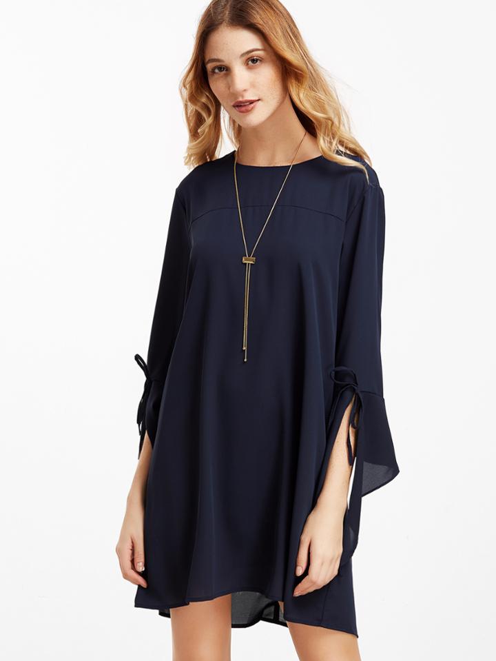 Shein Navy Split Sleeve Zipper Shift Dress