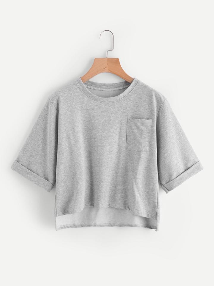 Shein Roll Sleeve High Low Tee