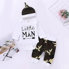 Shein Toddler Boys Letter Print Romper & Camo Print Pants Set With Hat