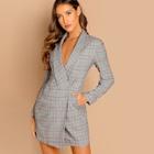 Shein Shawl Collar Plaid Wrap Blazer Dress