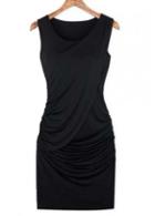 Rosewe Solid Black Round Neck Sleeveless Tight Dress For Work