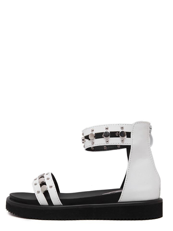 Shein White Open Toe Ankle Strap Studs Sandals