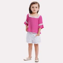 Shein Girls Flounce Sleeve Contrast Lace Tee