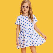 Shein Girls Buttoned Keyhole Back Polka Dot Smock Dress